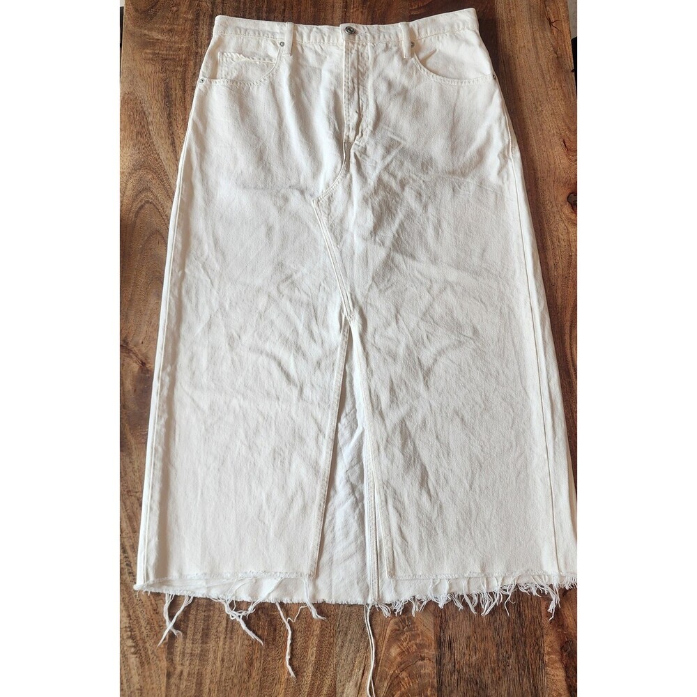 FRAME Skirt Womens 31 White Denim Long Pencil Front Slit Raw Hem 5 Pocket